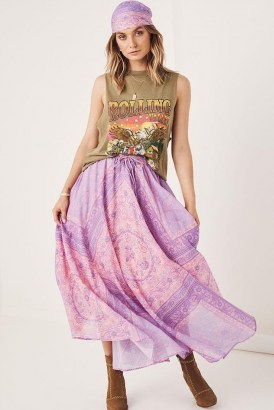 SPELL FARRAH HALF MOON SKIRT Lilac | floaty floral boho skirts | bohemian organic cotton fashion