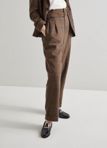 L.K. BENNETT GABRIEL BROWN AND BLUE CHECK WOOL-BLEND TROUSERS / womens Prince of Wales checked trousers / women’s autumn and winter fashion - flipped