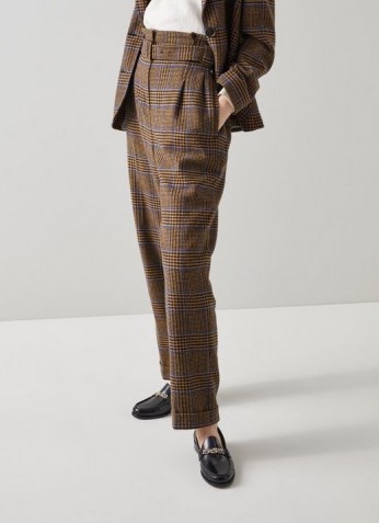 L.K. BENNETT GABRIEL BROWN AND BLUE CHECK WOOL-BLEND TROUSERS / womens Prince of Wales checked trousers / women’s autumn and winter fashion