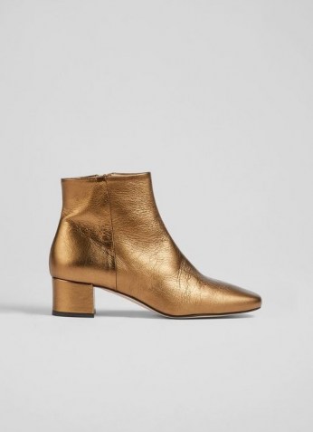L.K. BENNETT GABRIELLE BRONZE LEATHER ANKLE BOOTS / womens shiny luxe autumn and winter footwear