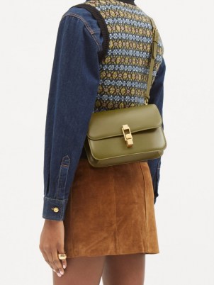 SAINT LAURENT Carré green leather cross-body bag ~ chic designer crossbody bags ~ autumn and winter colours - flipped