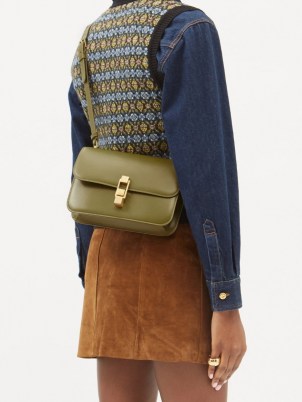 SAINT LAURENT Carré green leather cross-body bag ~ chic designer crossbody bags ~ autumn and winter colours