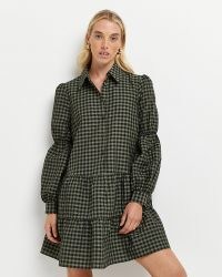 RIVER ISLAND Green gingham tiered mini dress / checked dresses