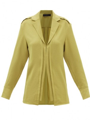 PROENZA SCHOULER Point-collar hammered-satin shirt in green ~ womens luxe chartreuse shirts