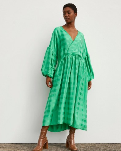 RIVER ISLAND Green RI Studio Jacquard Oversized Maxi Dress ~ voluminous balloon sleeve dresses - flipped