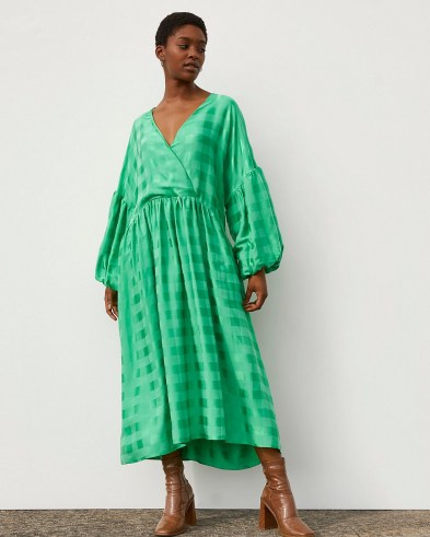 RIVER ISLAND Green RI Studio Jacquard Oversized Maxi Dress ~ voluminous balloon sleeve dresses