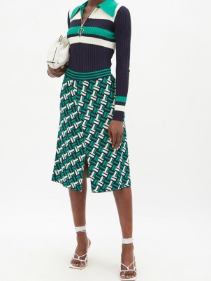 DODO BAR OR Shaun front-slit geometric-jacquard skirt – green knitted 70s inspired skirts – split hem - flipped