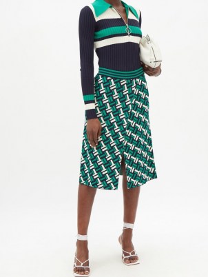 DODO BAR OR Shaun front-slit geometric-jacquard skirt – green knitted 70s inspired skirts – split hem
