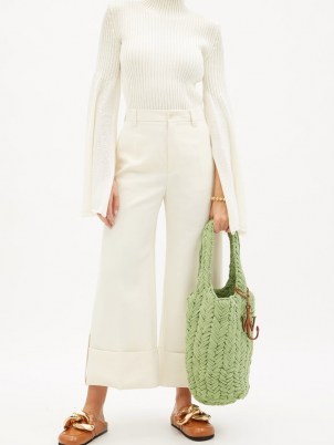 JW ANDERSON Shopper hand-crocheted cotton tote bag in green | organic cotton shoppers | knitted bags - flipped