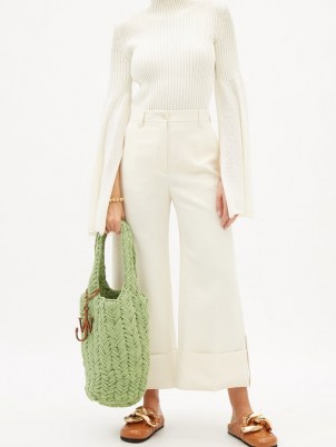 JW ANDERSON Shopper hand-crocheted cotton tote bag in green | organic cotton shoppers | knitted bags
