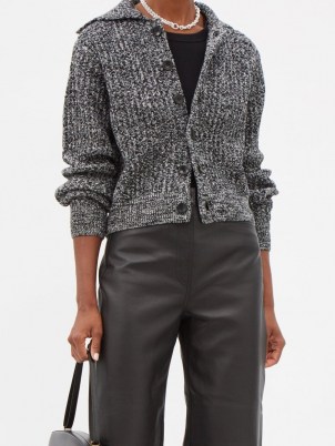 PROENZA SCHOULER WHITE LABEL Collared grey wool-blend cardigan | womens chic cardigans - flipped
