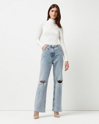 River Island Grey ripped high waisted tapered jeans | womens fashionable destroyed denim - flipped