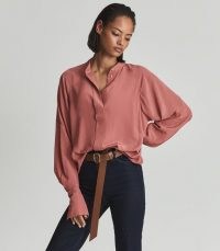 REISS HARRIS CONCEALED PLACKET BLOUSE PINK – luxe shirt style blouses