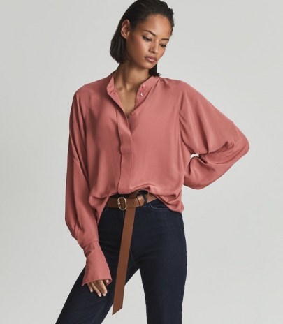 REISS HARRIS CONCEALED PLACKET BLOUSE PINK – luxe shirt style blouses