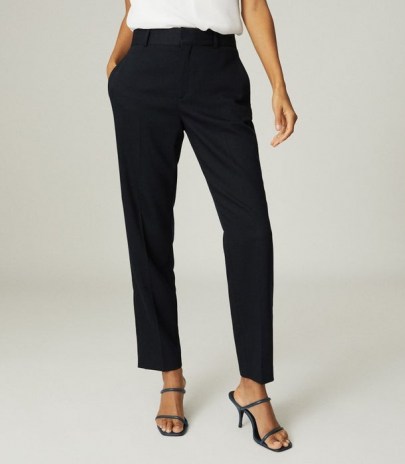 Reiss HAYES SLIM FIT TAILORED TROUSERS NAVY – chic dark blue ankle grazing trouser suit pants - flipped