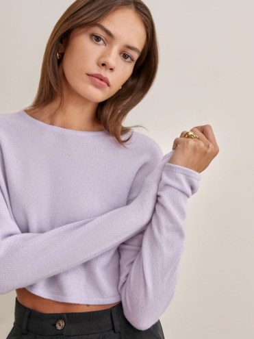 REFORMATION Idan Cropped Cashmere Crew in Pale Lavender - flipped