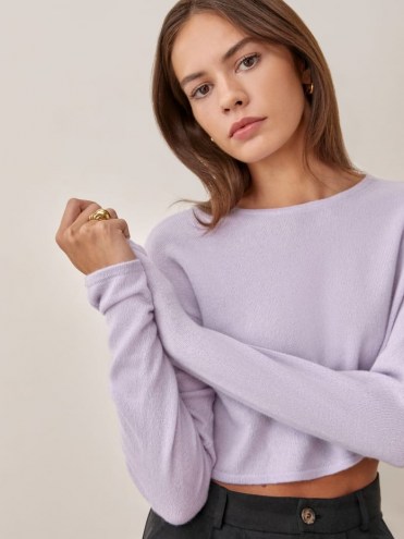REFORMATION Idan Cropped Cashmere Crew in Pale Lavender