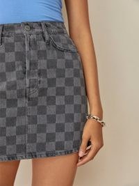REFORMATION Jackie High Rise Denim Mini Skirt in Checkered / womens checked skirts