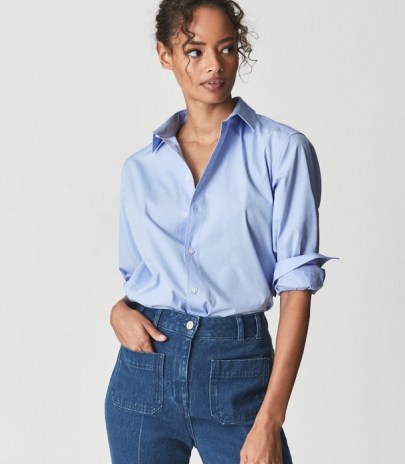 REISS JENNY COTTON POPLIN SHIRT BLUE ~ womens shirts ~ women’s wardrobe essentials - flipped