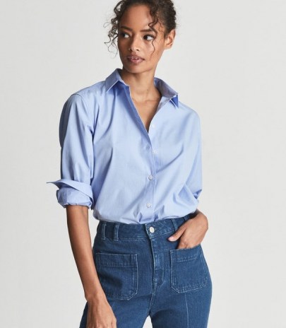 REISS JENNY COTTON POPLIN SHIRT BLUE ~ womens shirts ~ women’s wardrobe essentials
