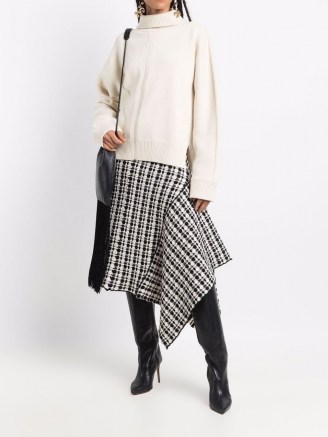 Jil Sander two-tone cotton asymmetric skirt ~ side drape detail skirts ~ womens contemporary fashion - flipped