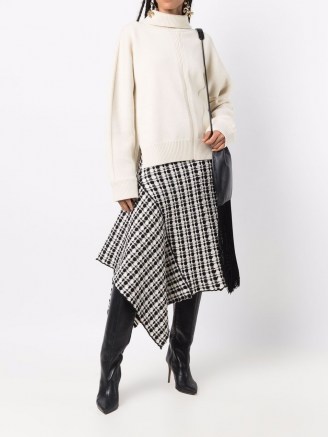 Jil Sander two-tone cotton asymmetric skirt ~ side drape detail skirts ~ womens contemporary fashion