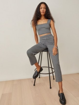 REFORMATION Jodie Two Piece Black Check / checked trousers and tops co ords / womens on-trend fashion sets - flipped