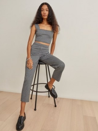 REFORMATION Jodie Two Piece Black Check / checked trousers and tops co ords / womens on-trend fashion sets