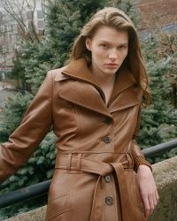 NILI LOTAN JONI 70S LEATHER COAT Chestnut ~ women brown 1970s vintage style belted coats ~ women’s luxe outerwear