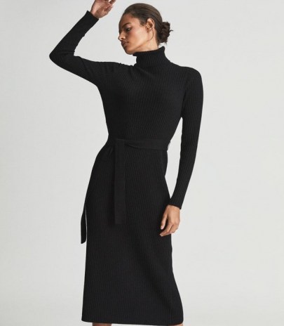 KARA KNITTED BODYCON DRESS BLACK | high neck jumper dresses | womens knitted fashion