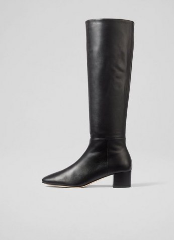 L.K. BENNETT KAREN BLACK LEATHER KNEE-HIGH BOOTS / womens classic winter footwear - flipped