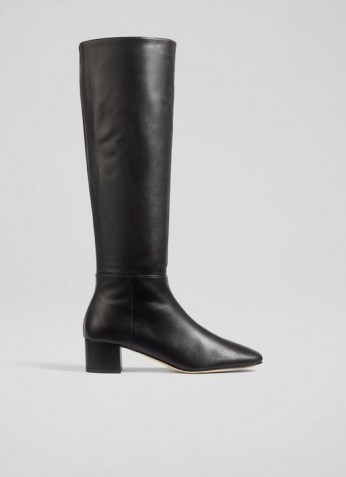 L.K. BENNETT KAREN BLACK LEATHER KNEE-HIGH BOOTS / womens classic winter footwear