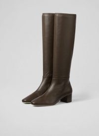 L.K. BENNETT KAREN BROWN LEATHER KNEE-HIGH BOOTS ~ womens chocolate-brown autumn boots ~ women’s classic winter footwear ~ stylish wardrobe essentials