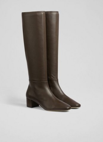 L.K. BENNETT KAREN BROWN LEATHER KNEE-HIGH BOOTS ~ womens chocolate-brown autumn boots ~ women’s classic winter footwear ~ stylish wardrobe essentials - flipped