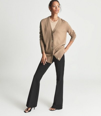 REISS KELIS WOOL CASHMERE BLEND CARDIGAN CAMEL ~ womens luxe light brown buttoned front cardigans