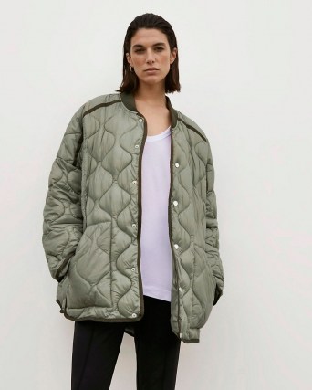 RIVER ISLAND Khaki RI Studio Quilted Jacket ~ womens casual green jackets - flipped