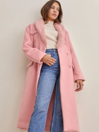 REFORMATION Lester Coat Pink / faux fur collar winter coats / luxe style outerwear - flipped