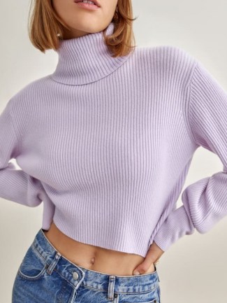 Reformation Luisa Cropped Cashmere Sweater Pale Lavender / luxe high neck sweaters | boxy crop hem jumpers - flipped