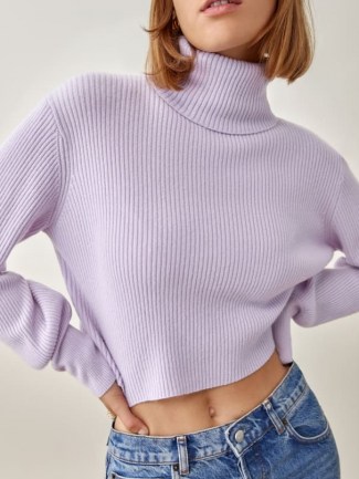 Reformation Luisa Cropped Cashmere Sweater Pale Lavender / luxe high neck sweaters | boxy crop hem jumpers