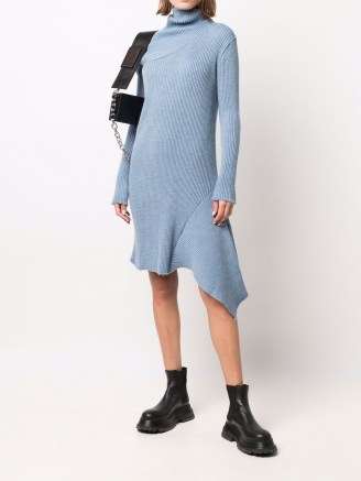 Marques’Almeida asymmetric knitted dress light blue ~ high neck sweater dresses ~ chic jumper dresses ~ womens contemporary knitwear