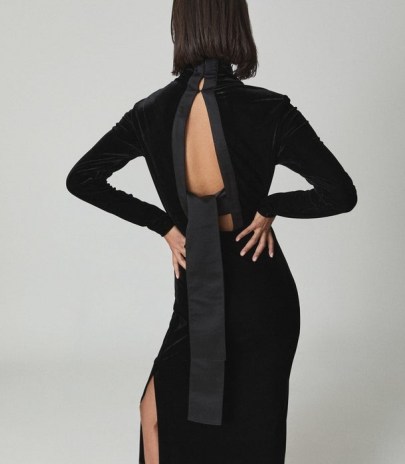 REISS MARTHA HIGH NECK VELVET DRESS BLACK ~ elegant cut out back LBD ~ open tie back occasion dresses - flipped
