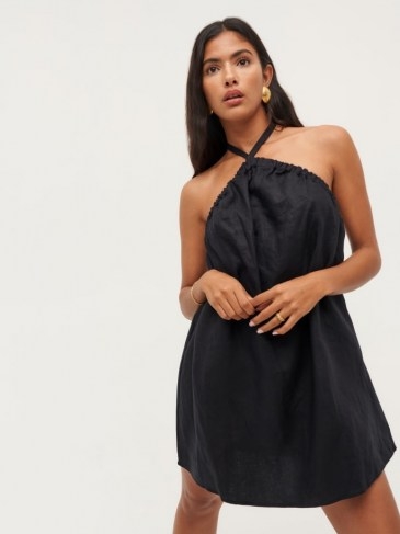 Reformation Maui Linen Dress in Black – halter neck sack style dresses – effortless glamour – halterneck fashion - flipped