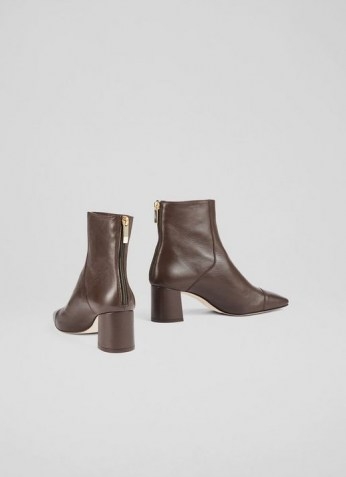 L. K. BENNETT MAXINE BROWN LEATHER STITCH-DETAIL ANKLE BOOTS ~ footwear for a stylish winter wardrobe - flipped