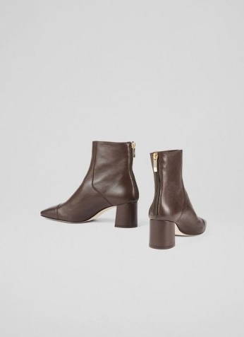 L. K. BENNETT MAXINE BROWN LEATHER STITCH-DETAIL ANKLE BOOTS ~ footwear for a stylish winter wardrobe
