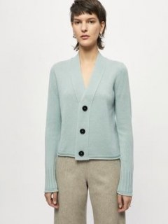 JIGSAW Merino Cashmere Cardigan in Green ~ womens V-neck button front cardigans - flipped