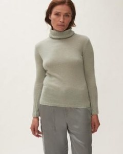 Jigsaw Merino Cashmere Roll Neck in Green | womens luxe high neck jumpers - flipped