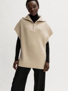 Jigsaw Merino Rib Zip Poncho Cream | neutral knitted ponchos | womens autumn outerwear