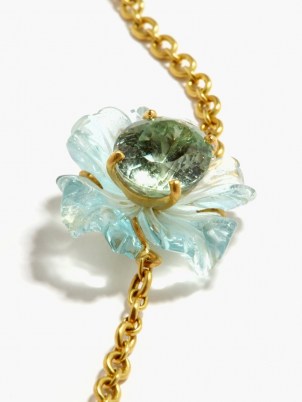 IRENE NEUWIRTH Aquarmarine, beryl & 18kt gold tropical flower necklace / luxe floral necklaces / womens fine jewellery - flipped
