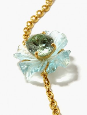 IRENE NEUWIRTH Aquarmarine, beryl & 18kt gold tropical flower necklace / luxe floral necklaces / womens fine jewellery