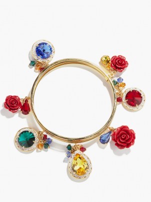 DOLCE & GABBANA Crystal and enamel-rose bracelet / charm embellished bangles / designer floral bracelets - flipped